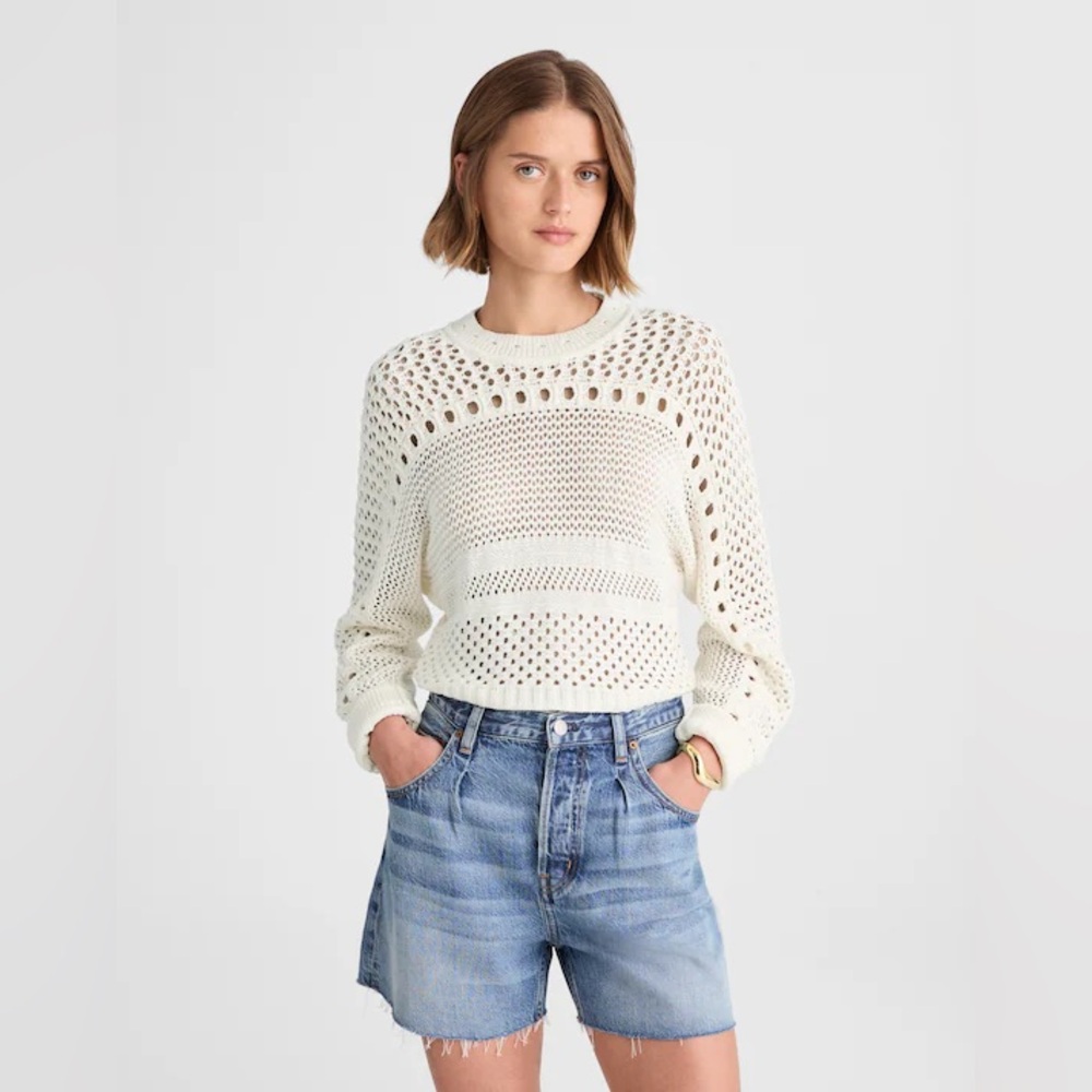 Madewell Cream Open-Knit Cropped Sweater
